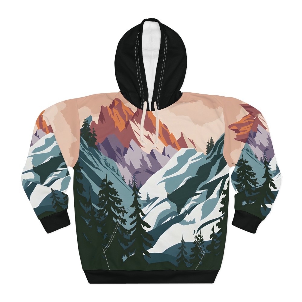 Snow Peaks All Over Print Hoodie Scenic Mountain Outdoor Adventure Apparel