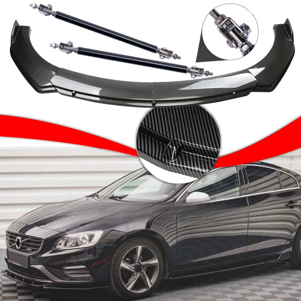 Volvo S40 S60 V40 V60 Carbon Fiber Front Bumper Lip Spoiler & Strut Rods