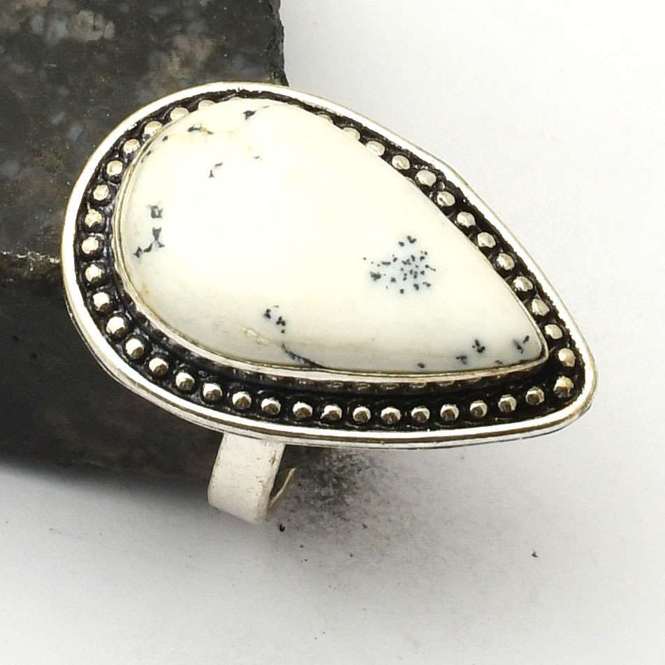 Anillo de piedras preciosas de ópalo dendrita hecho a mano joyería aniversario talla EE. UU.-7,5AR 40324