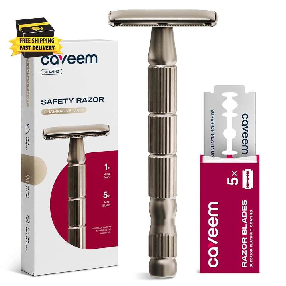 Vintage Double-Edge Safety Razor with 5 Stainless Steel Blades-image