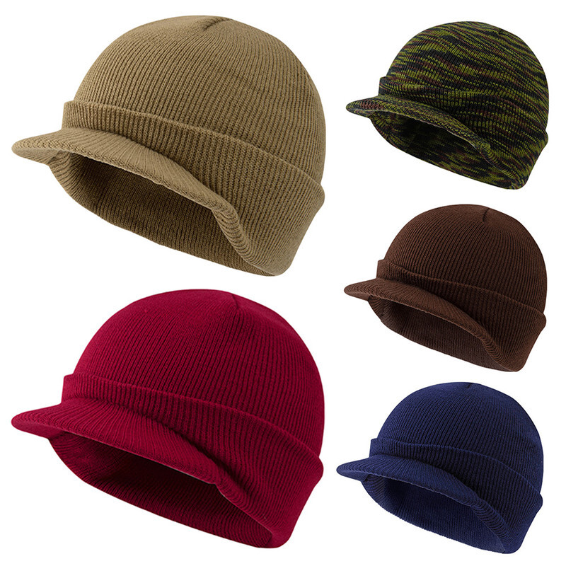 Winter Men Women Beanie Hat Cap Knit Ski Skully Cuff Warm Slouchy Short-brim