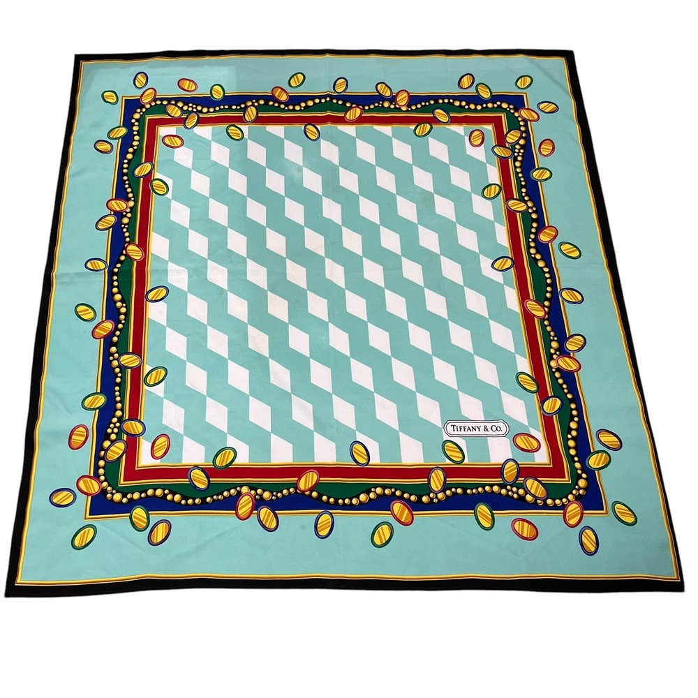 Vintage Tiffany & Co. Table Cloth Multicolor Geometric Pattern Made in USA