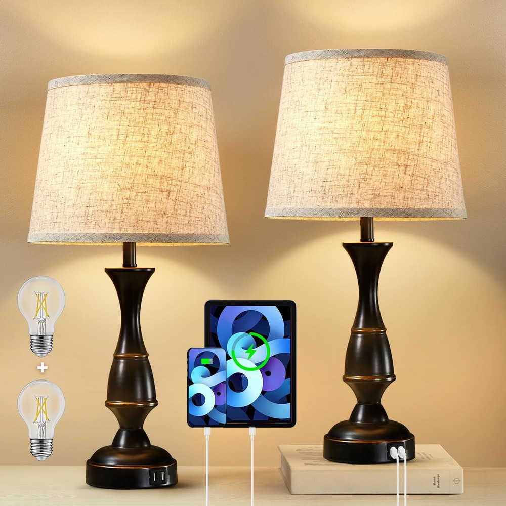Set of 2 Touch Control Bedside Table Lamps for Bedrooms with Modern Design