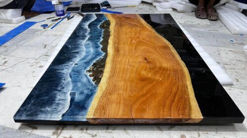 Ocean Wave Blue Black Epoxy Coffee Table for Restaurant or Home Decor