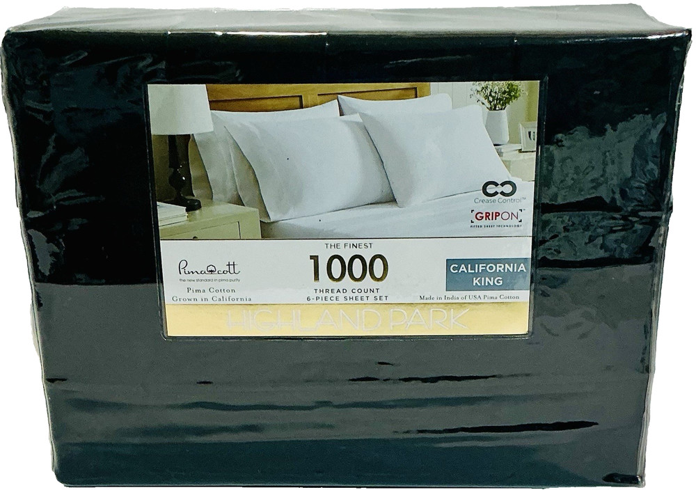 Highland Park 1000TC California King Pima Cotton 6pc Black Sheet Set