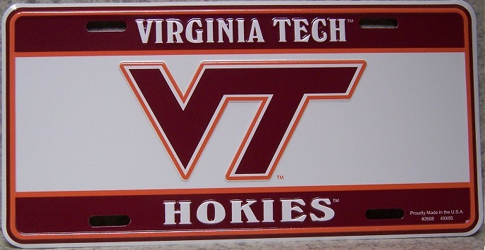 Virginia Tech Hokies NCAA Aluminum License Plate with Custom Name  