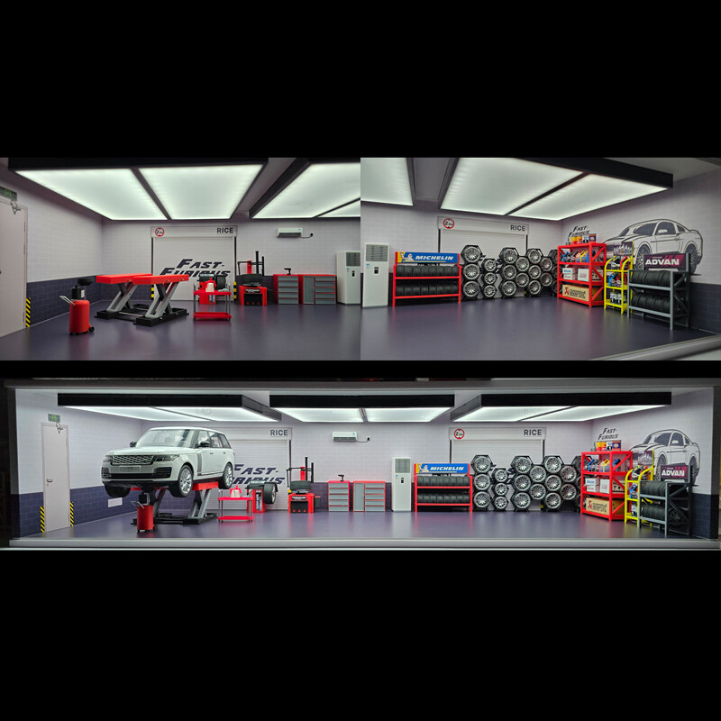 Diorama 1/18 Garage Props Model Workshop Car Repair Tool Scene Model Accessories