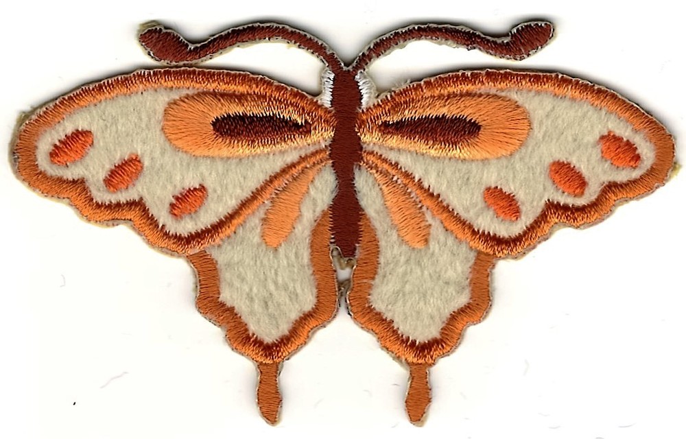 3.25 Inch Orange Brown Cream Butterfly Embroidered Iron-On Patch