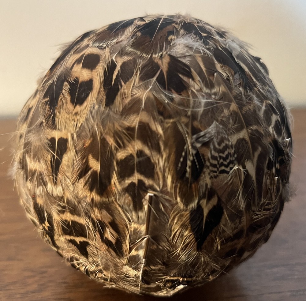 2  Vintage Handmade Real Pheasant Feathers Ball Decor Bowl Fillers 4” Tall