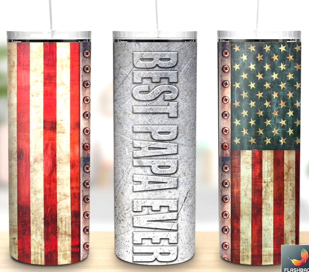 Fathers Day Best Papa Ever Multicolor 20oz Insulated Tumbler Lid Straw New