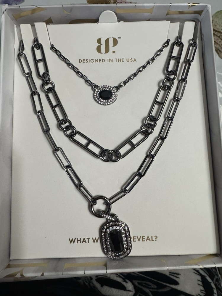 NK70754 Say It With Fire, Luxe Layers Necklace. Hematite Plating Cubic Zirconia