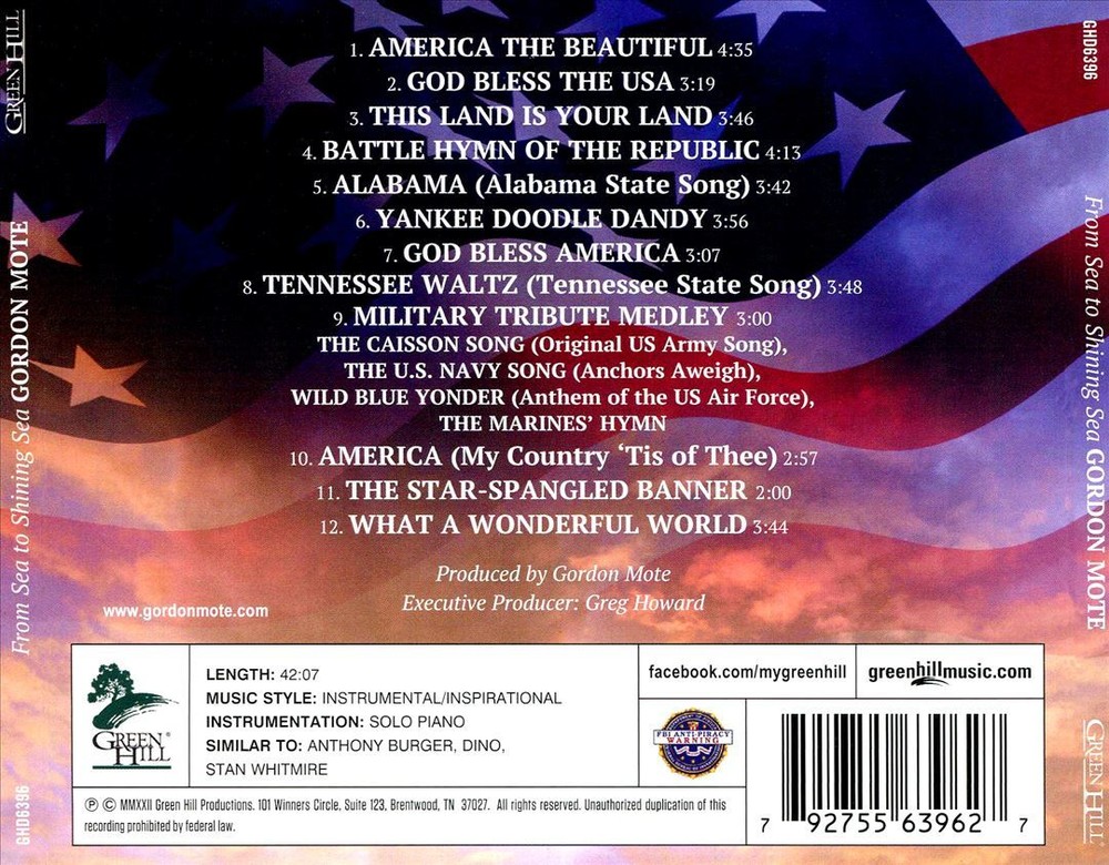 GORDON MOTE FROM SEA TO SHINING SEA: PATRIOTIC SONGS AND HYMNS ON PIANO NEW CD