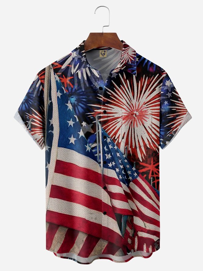 Independence Day Flag Chest Pocket Short Sleeve Shirt Hawaiian Shirt