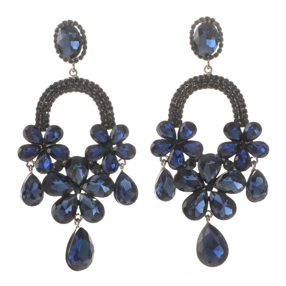 Hermatite Tone Metal Rhinestone Large Crystal Chandelier Post Earrings ESE996...