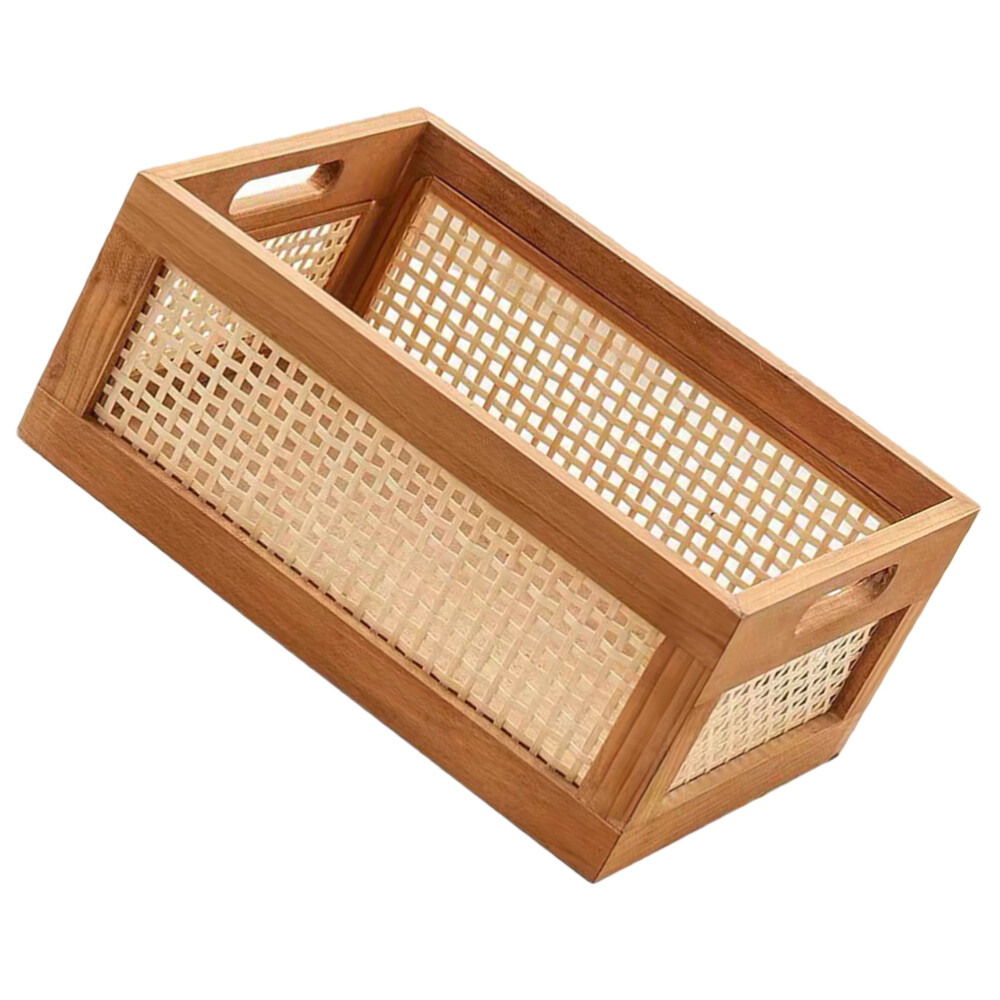 Solid Wood Vintage Rattan Storage Box Laundry Bin Basket Woven Baskets Crate
