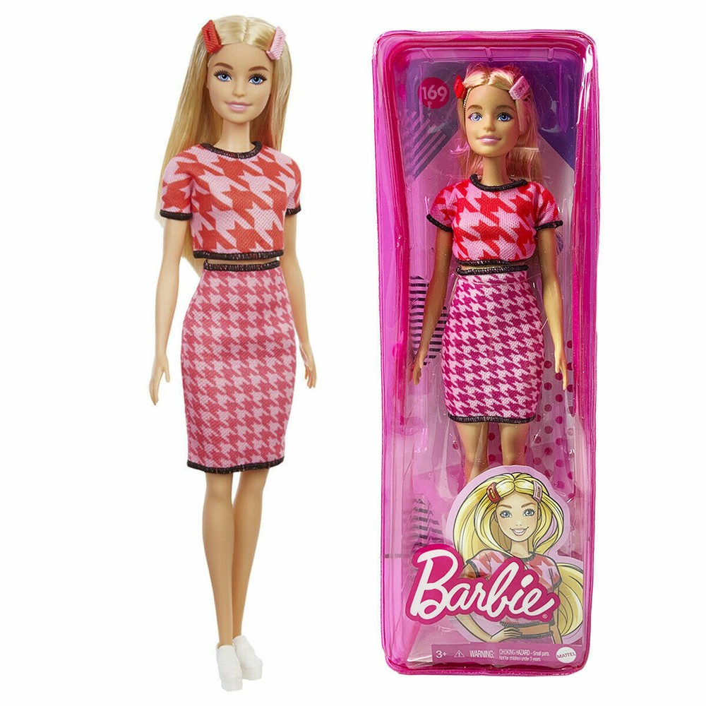 NEW BARBIE MATTEL FASHIONISTAS #169 PINK HOUNDSTOOTH TOP & SKIRT POP DOLL 12