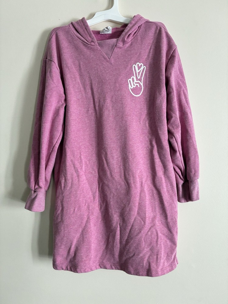 Gap Kids Girls Solid Pink Peace Sign Love Cozy Fleece Long Sleeve Hoodie Dress M