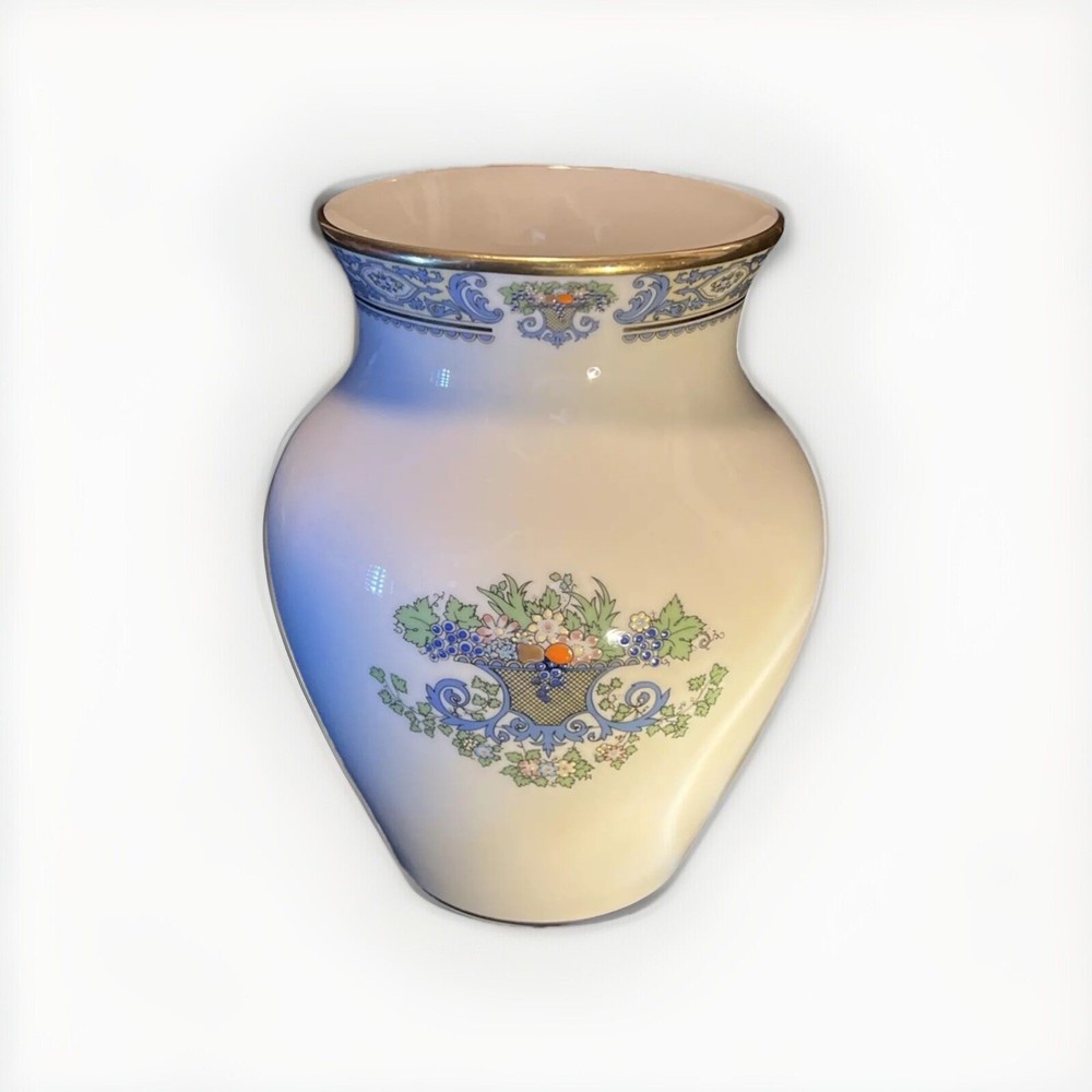 Lenox Autumn 8” Tall Large Vase 24K Gold Trim & Raised Enamel Decor USA