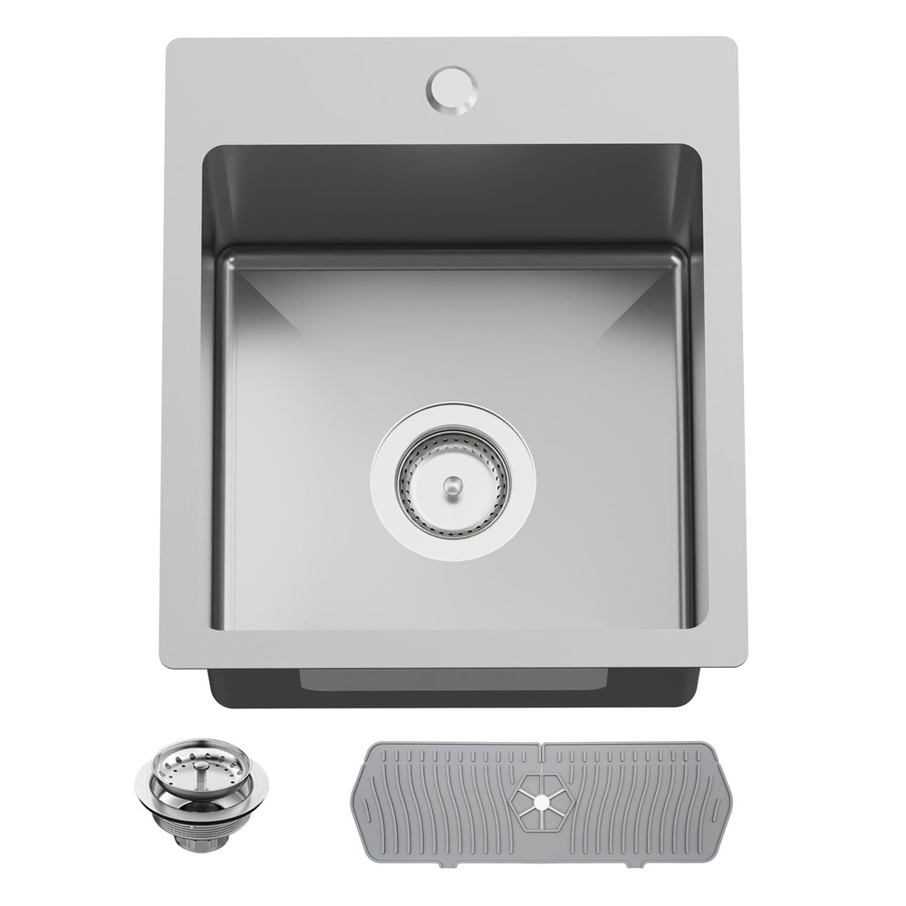 15x17 Inch Stainless Steel Drop-In Kitchen and Bar Sink Modern Design