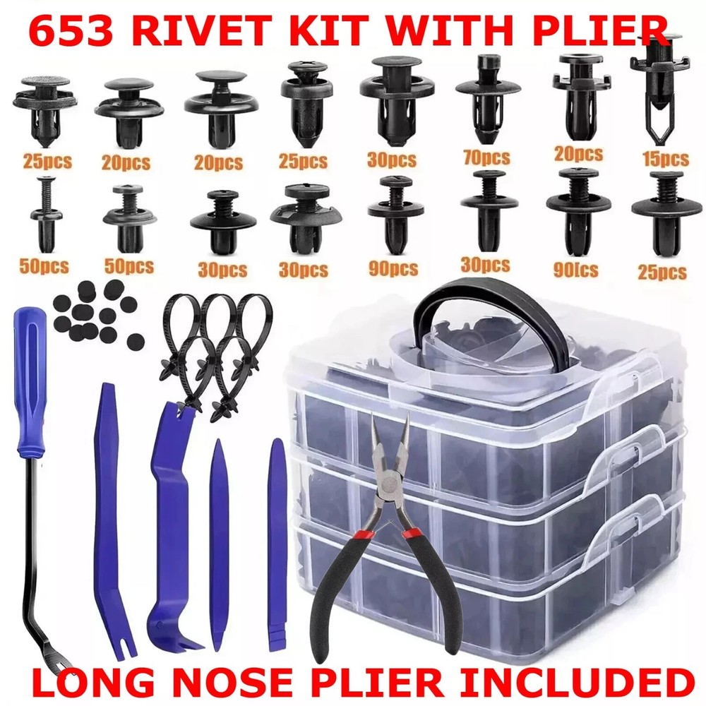 651 pcs Plastic Trim Removal Pry Tool Set for Car Radio Panel Door Dash Clip Kit