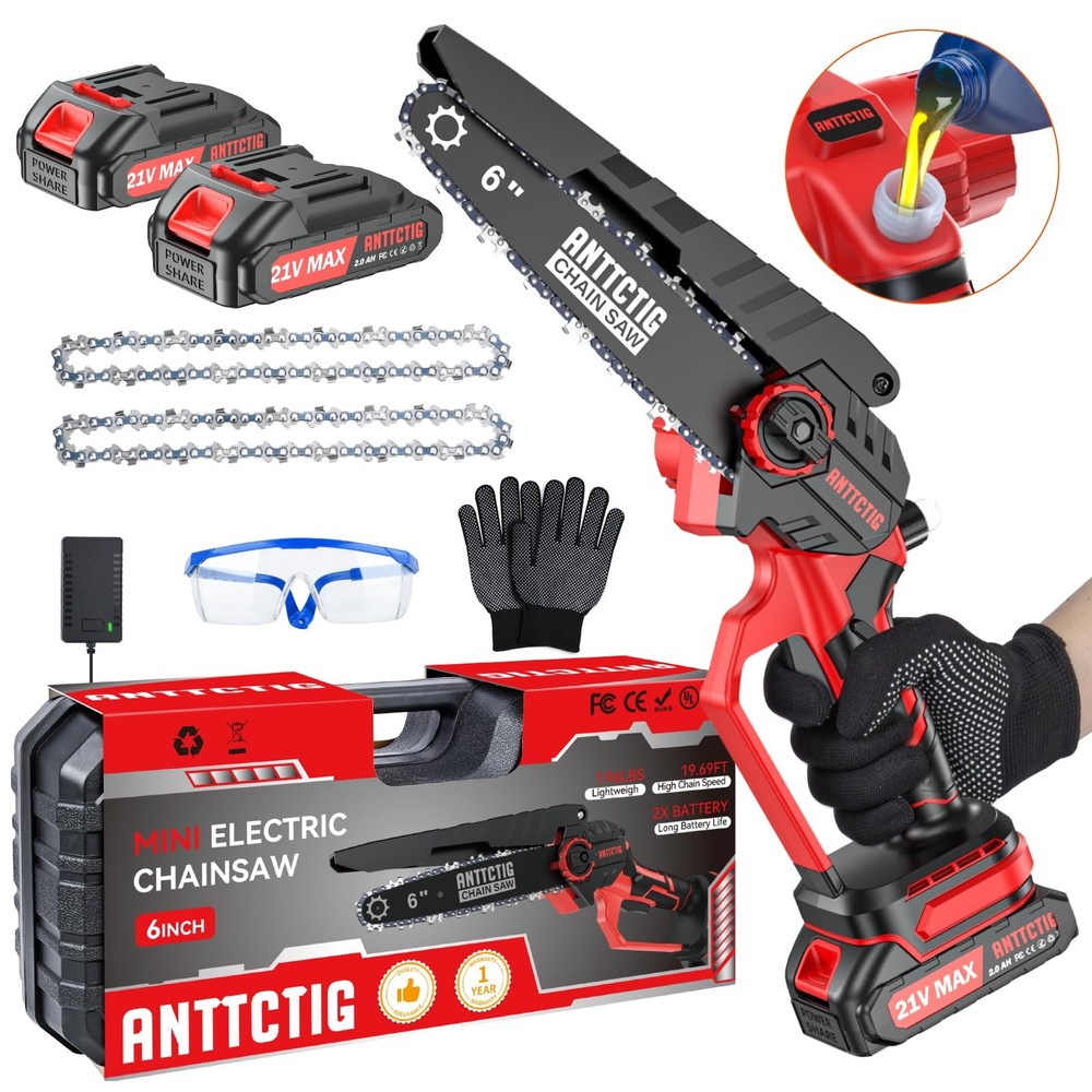 Mini Cordless Chainsaw 6 Inch Battery Powered Electric Handheld Saw for Cutting Wood