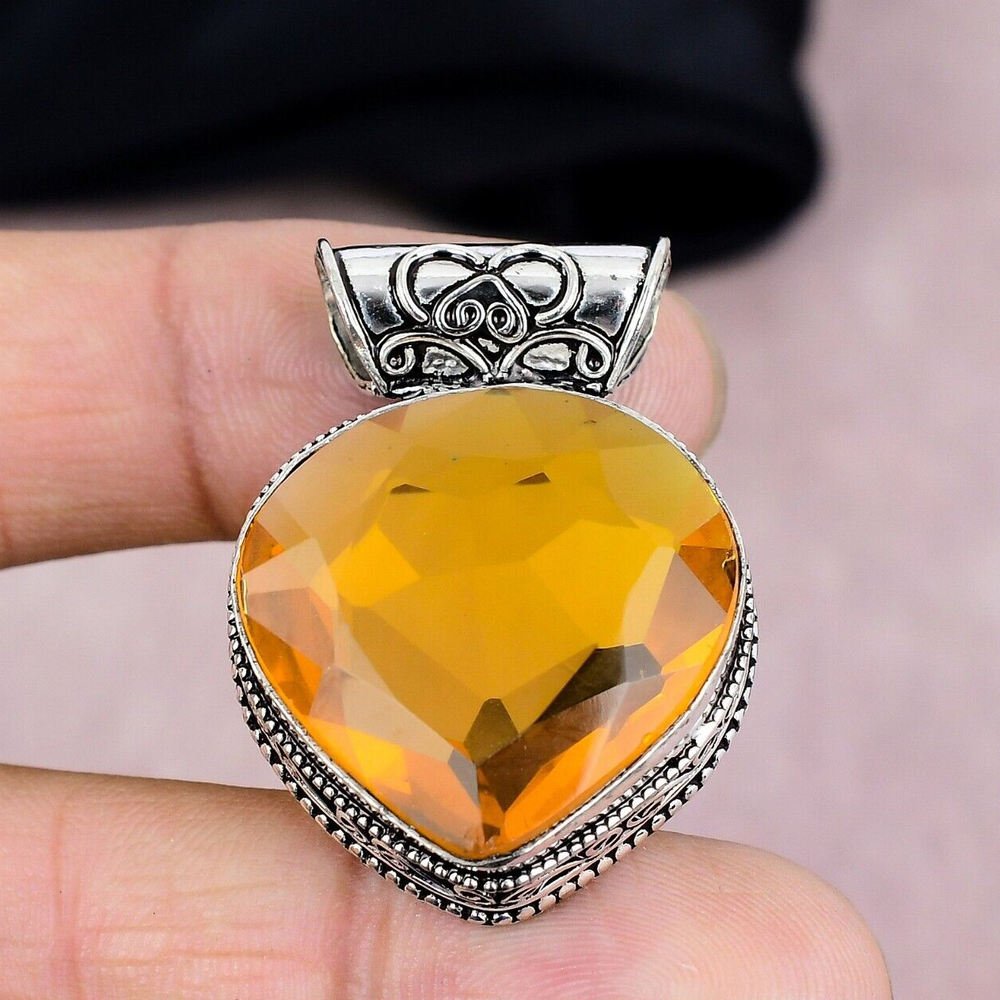 Citrine Gemstone Pendant in 925 Sterling Silver Handmade Jewelry for Women