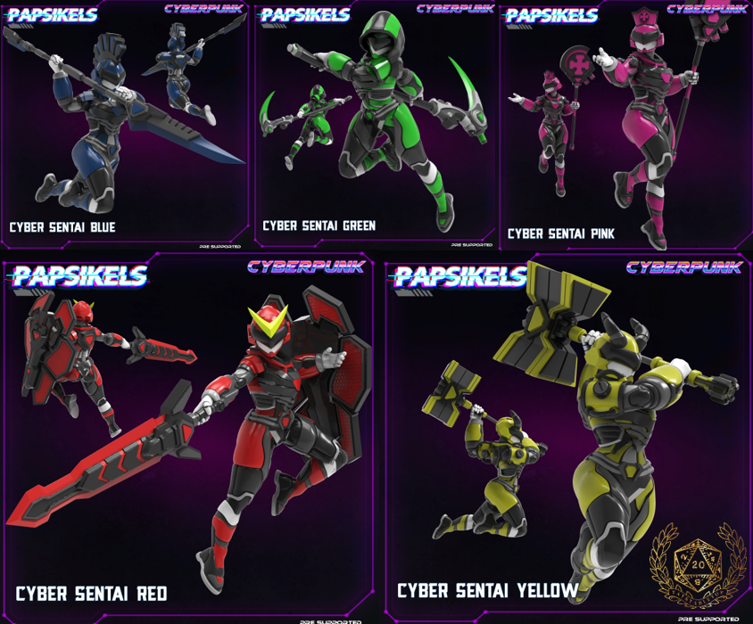 Cyber Sentai Squad Cyborg Heroes 32mm Scale Miniatures by Papsikels-image