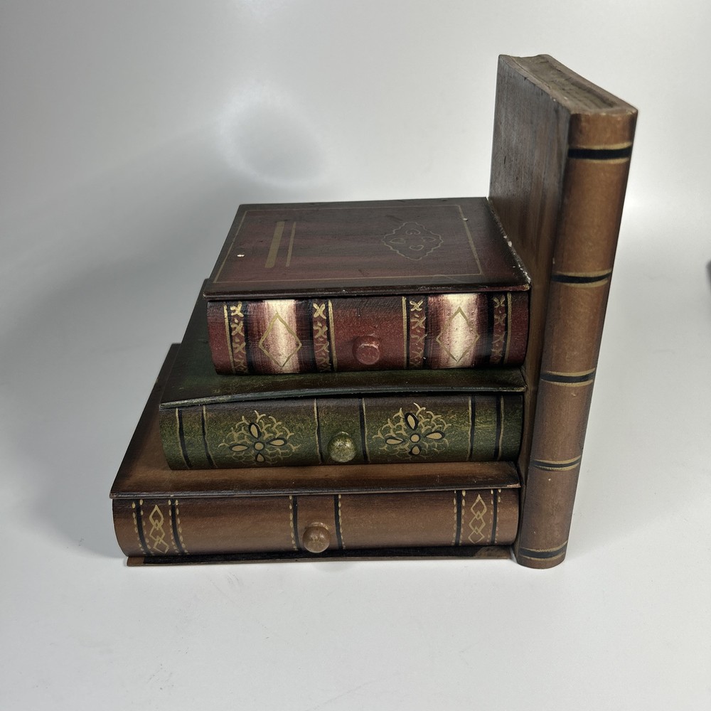 積み重ね本 収納ボックス 引き出し3つ 木製 家の装飾 トリンケット ジュエリー レトロ