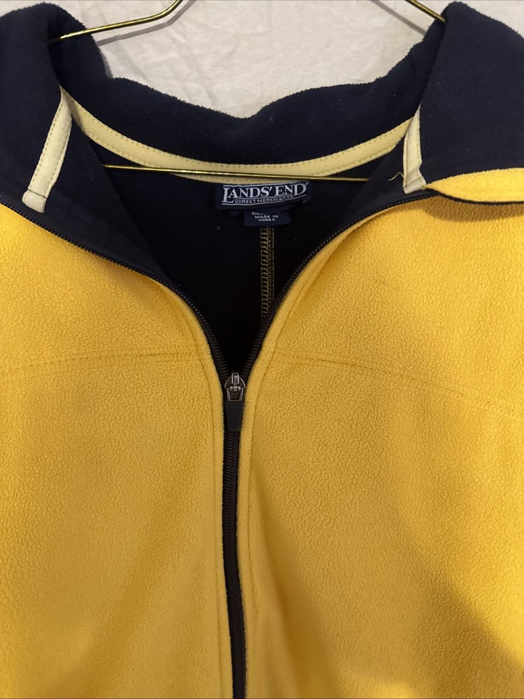 VTG Land's End Men's Medium Weight Yellow Fleece Jacket Size M Made in Korea YKK