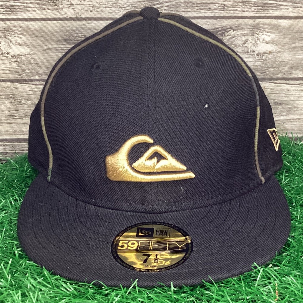 Quiksilver 59Fifty Fitted Hat Cap Black Mens 7 1/8 New Era Embroidered Logo
