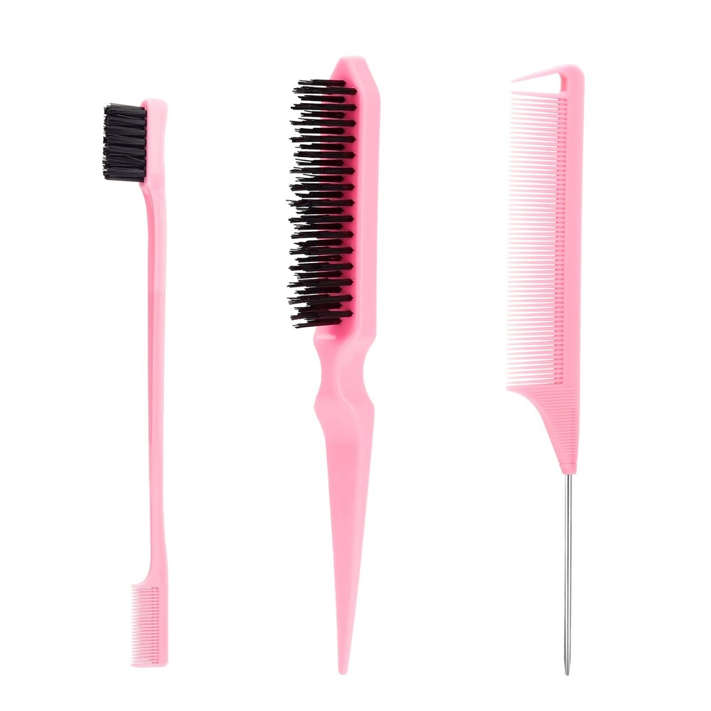 3-Piece Hair Styling Set - Slick Back Brush, Rat Tail Comb & Edge Bristle Brush for Perfect Styling