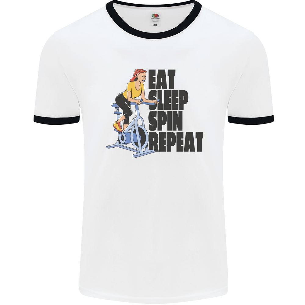 Spinning Cycling Eat Sleep Spin Repeat Mens Ringer Tee