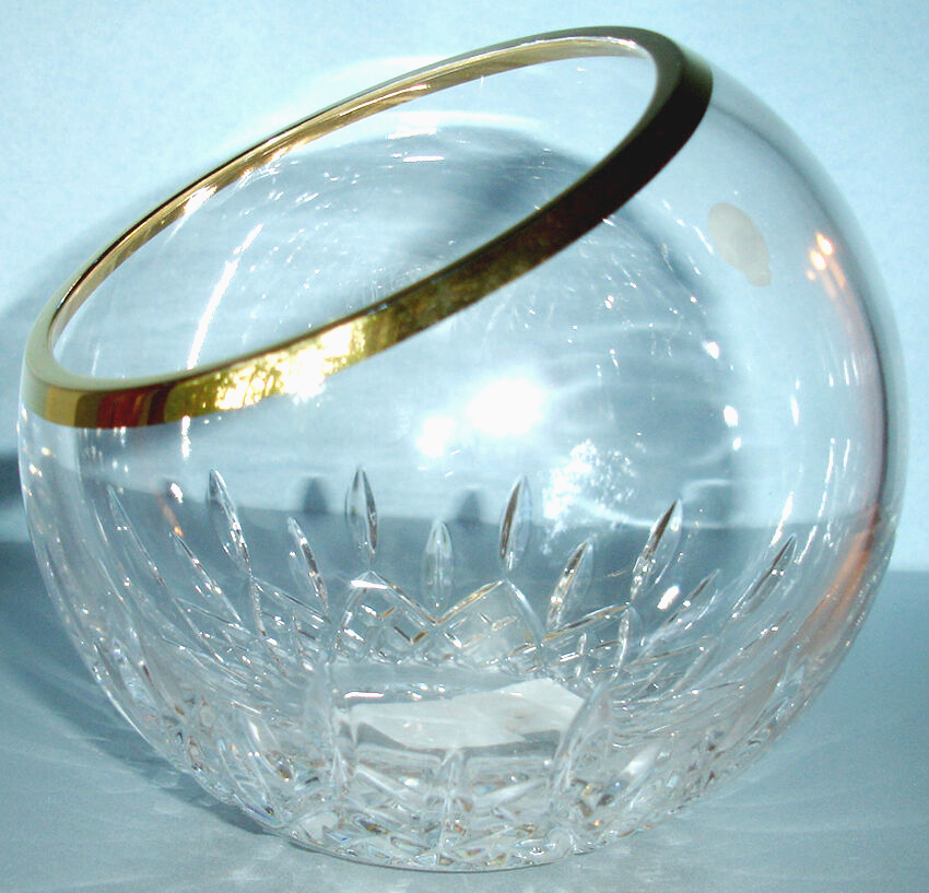Waterford Crystal Lismore Essence Gold Rim 6 Inch Rose Bowl Vase #163799 New