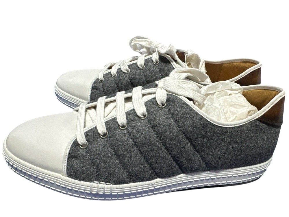 Berluti Gray Canvas Sneakers with White Toe Cap and Laces