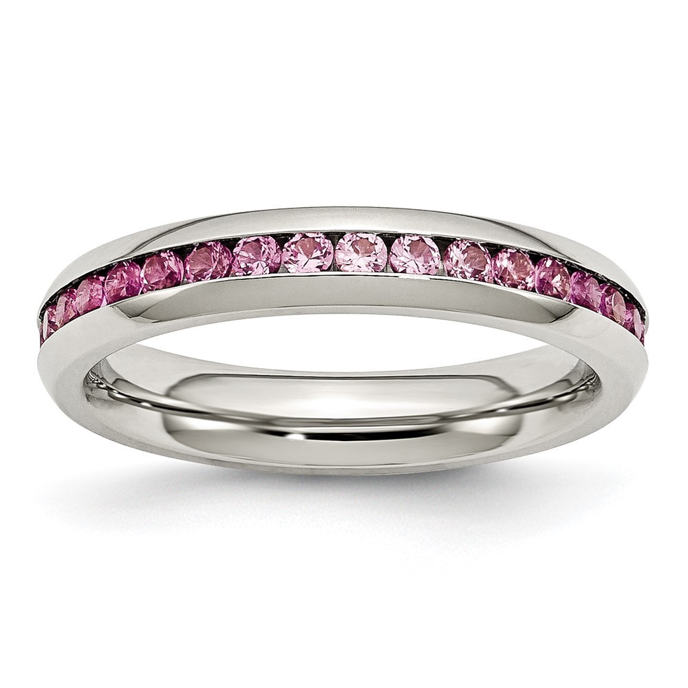 Stainless Steel Polished 4mm July Dark Pink Cubic Zirconia Ring Size 9 for Women