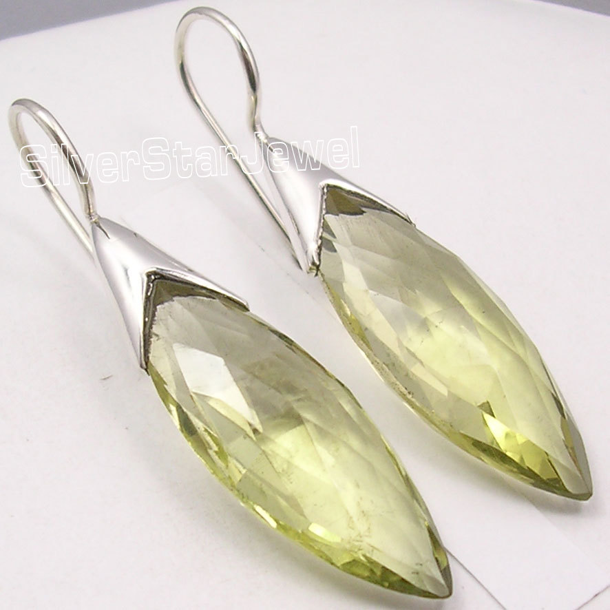 Limited Time Discount 925 Solid Silver Lemon Quartz Earrings 1.7 Inch-image
