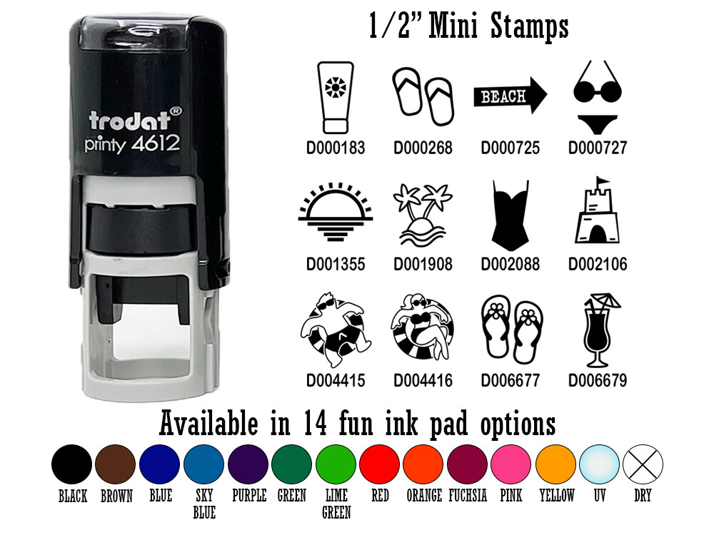 Summer Beach Pool Fun 1/2 Inch Self-Inking Rubber Stamp Ink Stamper