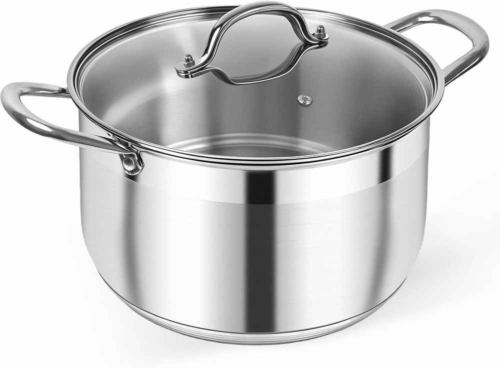 Stainless Steel Stock Pot - 8 Quart Heavy Duty Induction Cooking Pot with Visibl