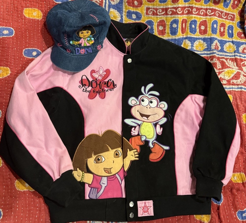 JH Design Dora The Explorer Nascar Style Youth XL Jacket with Denim Hat