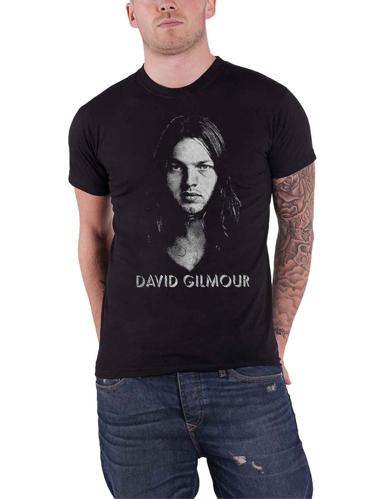 David Gilmour Halftone Face Portrait Logo Official Men's Black Tee