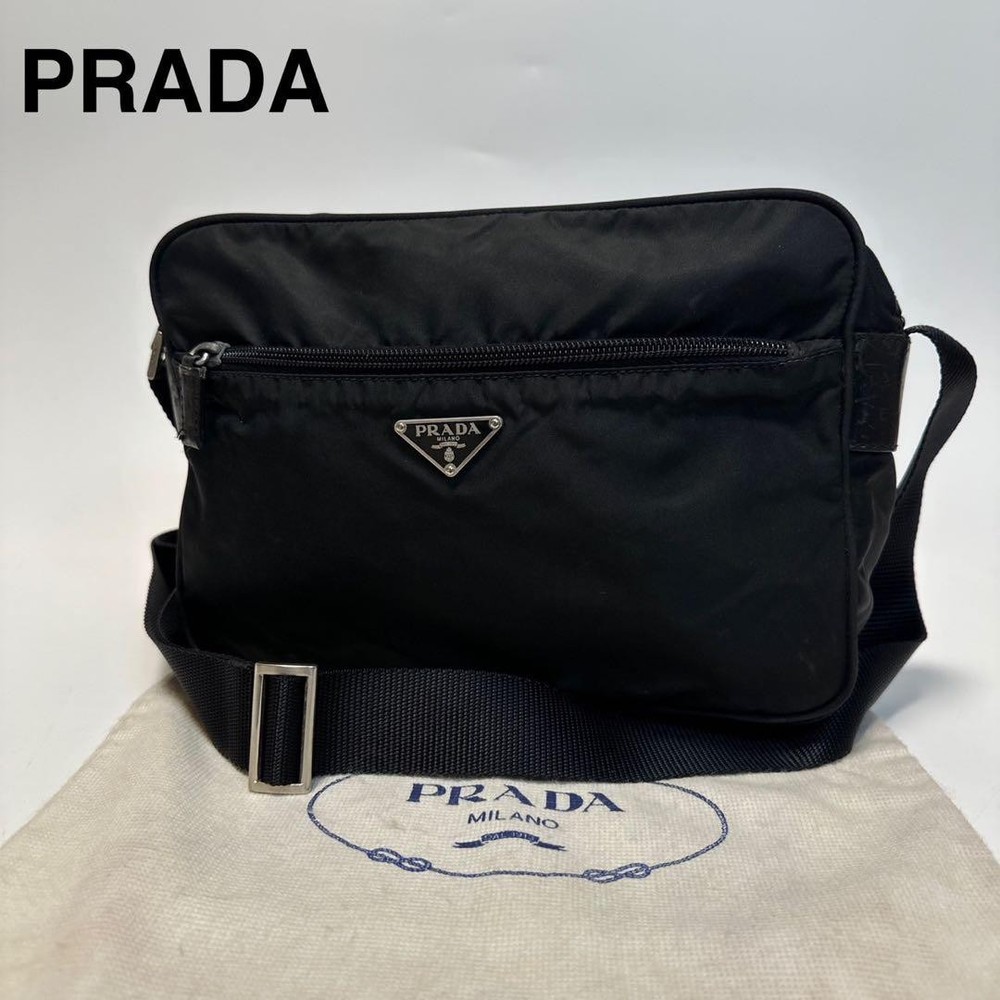 PRADA Triangle Logo Nylon Black Camera Bag Shoulder Bag From Japan