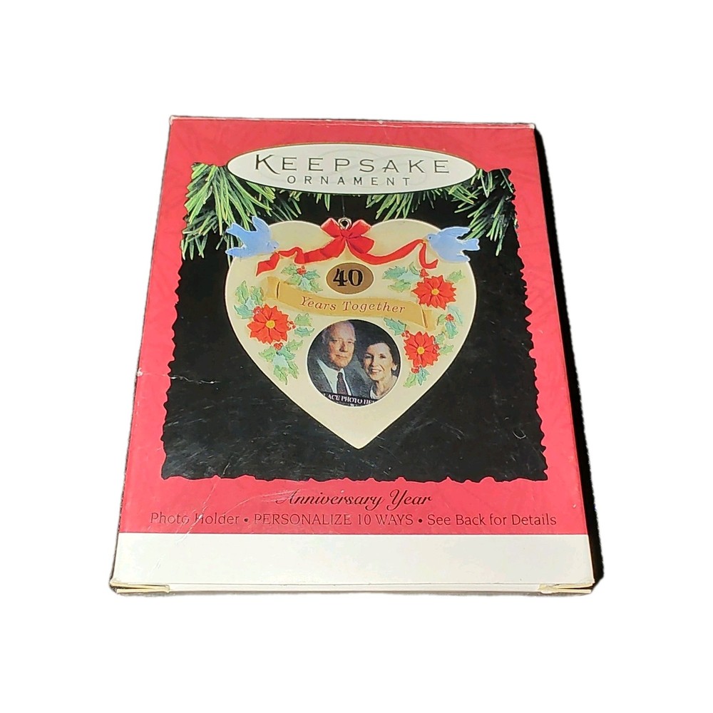 1995 Hallmark Vintage Anniversary Ornament with Gold Inserts and Photo Holder