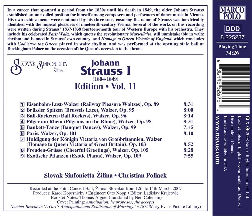 CHRISTIAN POLLACK / SLOVAK SINFONIETTA JOHANN STRAUSS I EDITION, VOL. 11 NEW CD