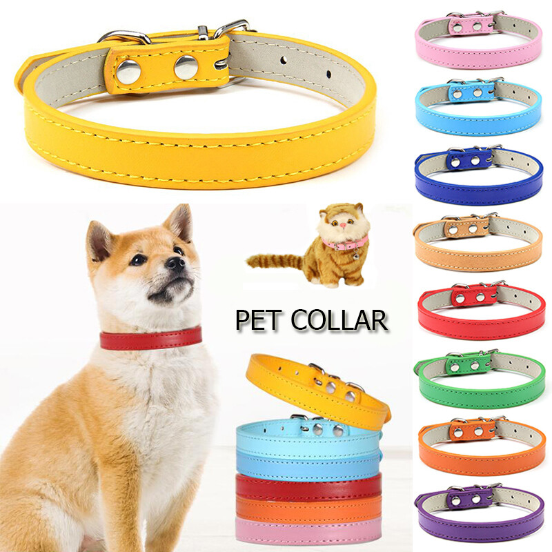 PU Leather Pet Collar for Dogs & Cats in Black Blue Red Sizes S M L  