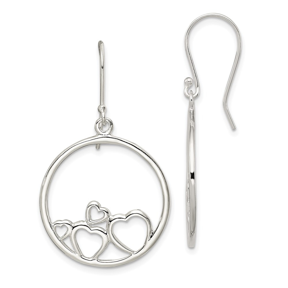 Sterling Silver Polished Open Hearts Circle Drop & Dangle Earrings 3.93gm