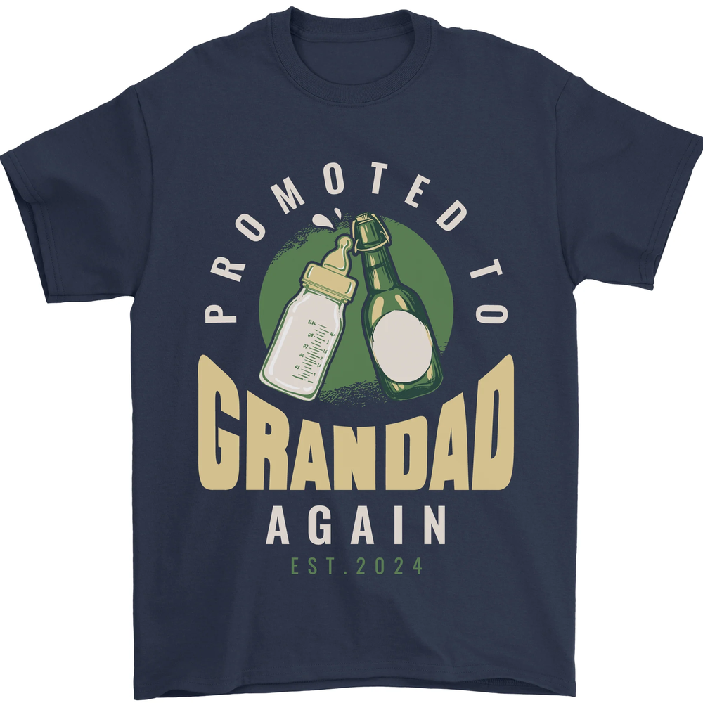 Promoted to Grandad Est. 2024 Mens T-Shirt 100% Cotton