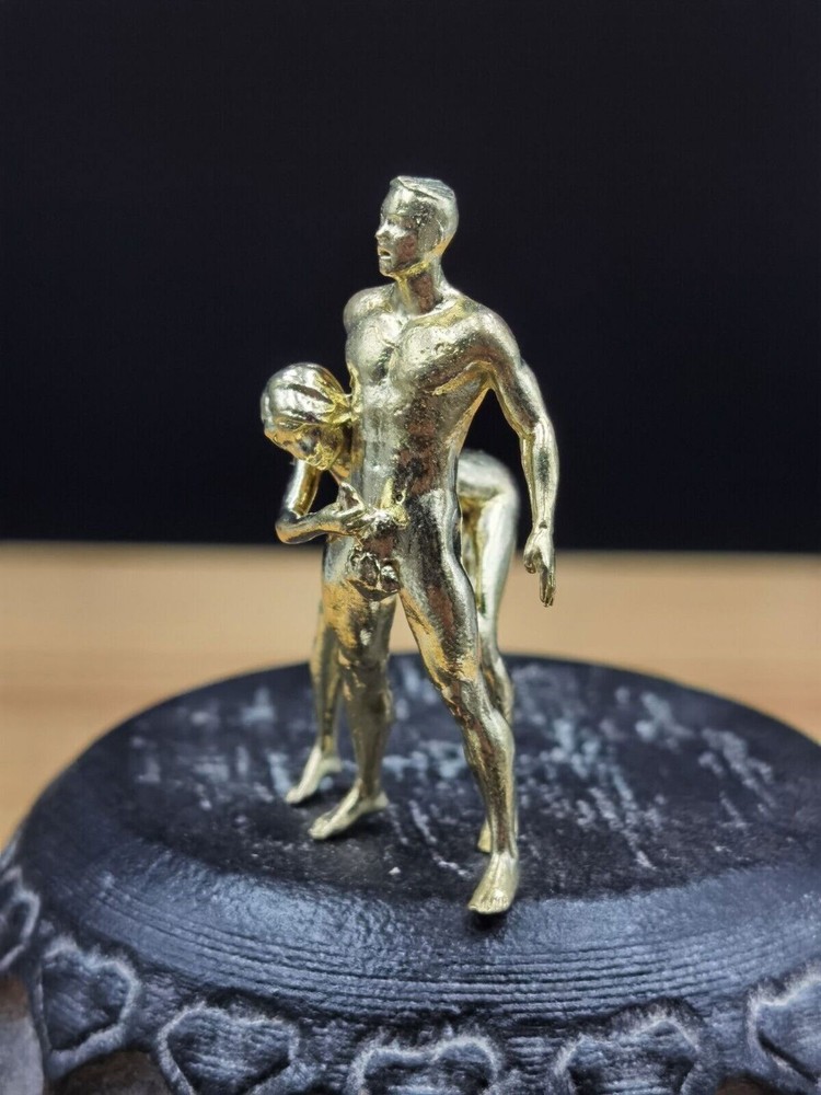 Solid Yellow Bronze Copper Statue Hand Carved Penis Love Amulet Figurine