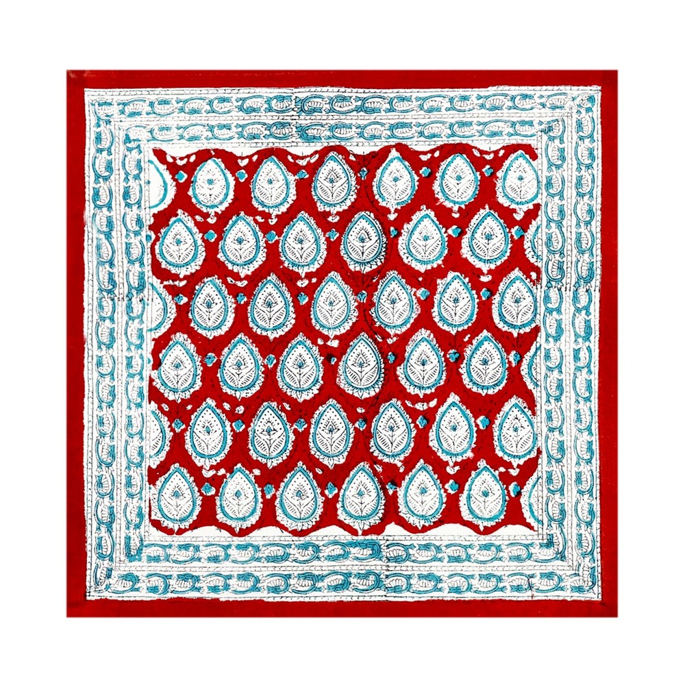 Red and Blue Indian Hand Block Printed Cotton Table Napkins