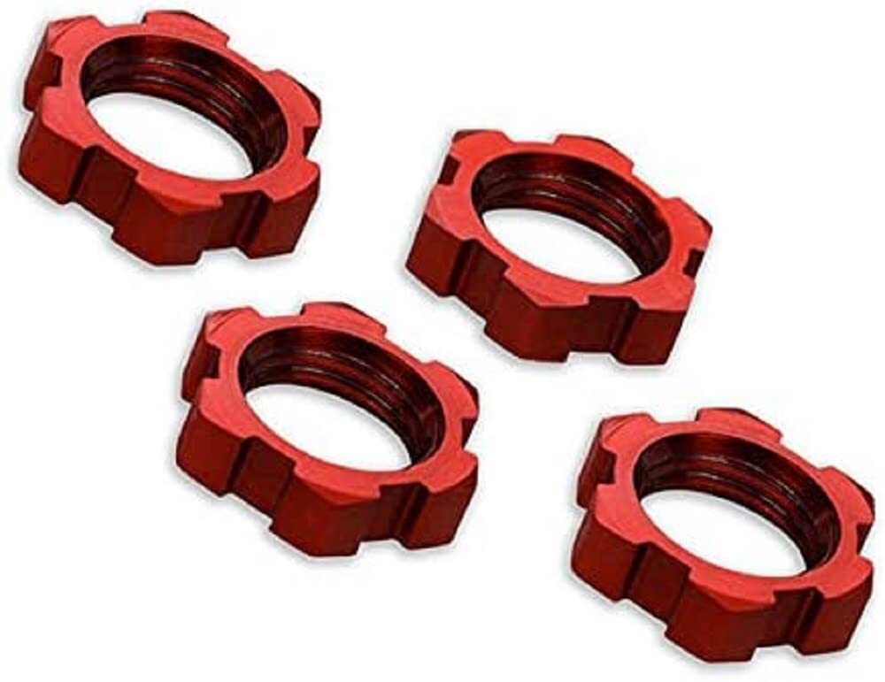 Traxxas Splined Serrated Red-Anodized Wheel Nuts (4 Piece), 17mm, Red