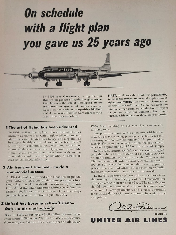 United Airlines Magazine Ad On Schedule Vintage 1952 Advertisement Display Art